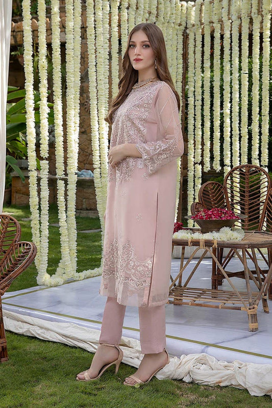 PINK ORGANZA Embroidered Suit with SATIN SILK Trouser