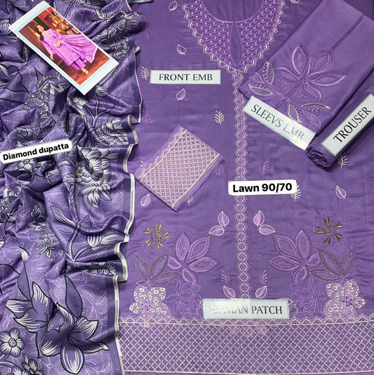 SUMMER LAWN PURPLE EMB Unstitched