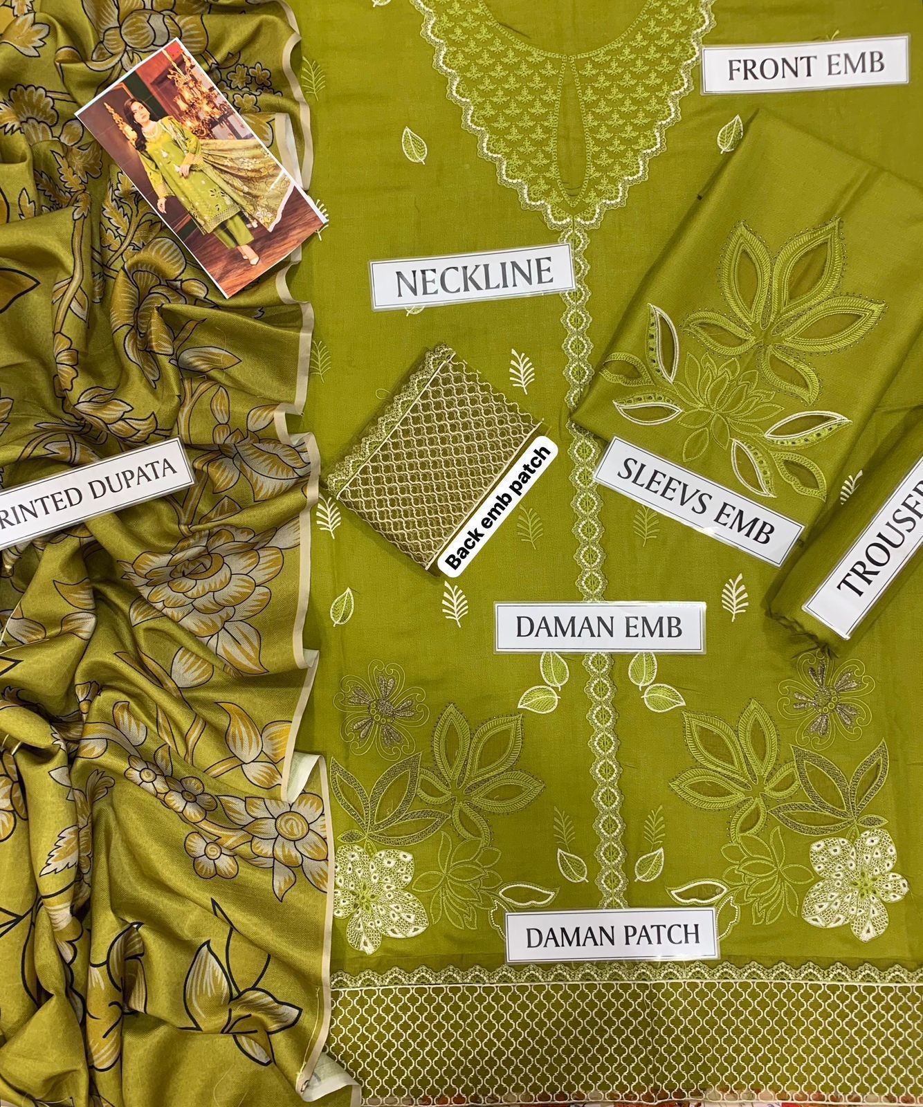 SUMMER LAWN OLIVE EMB Unstitched