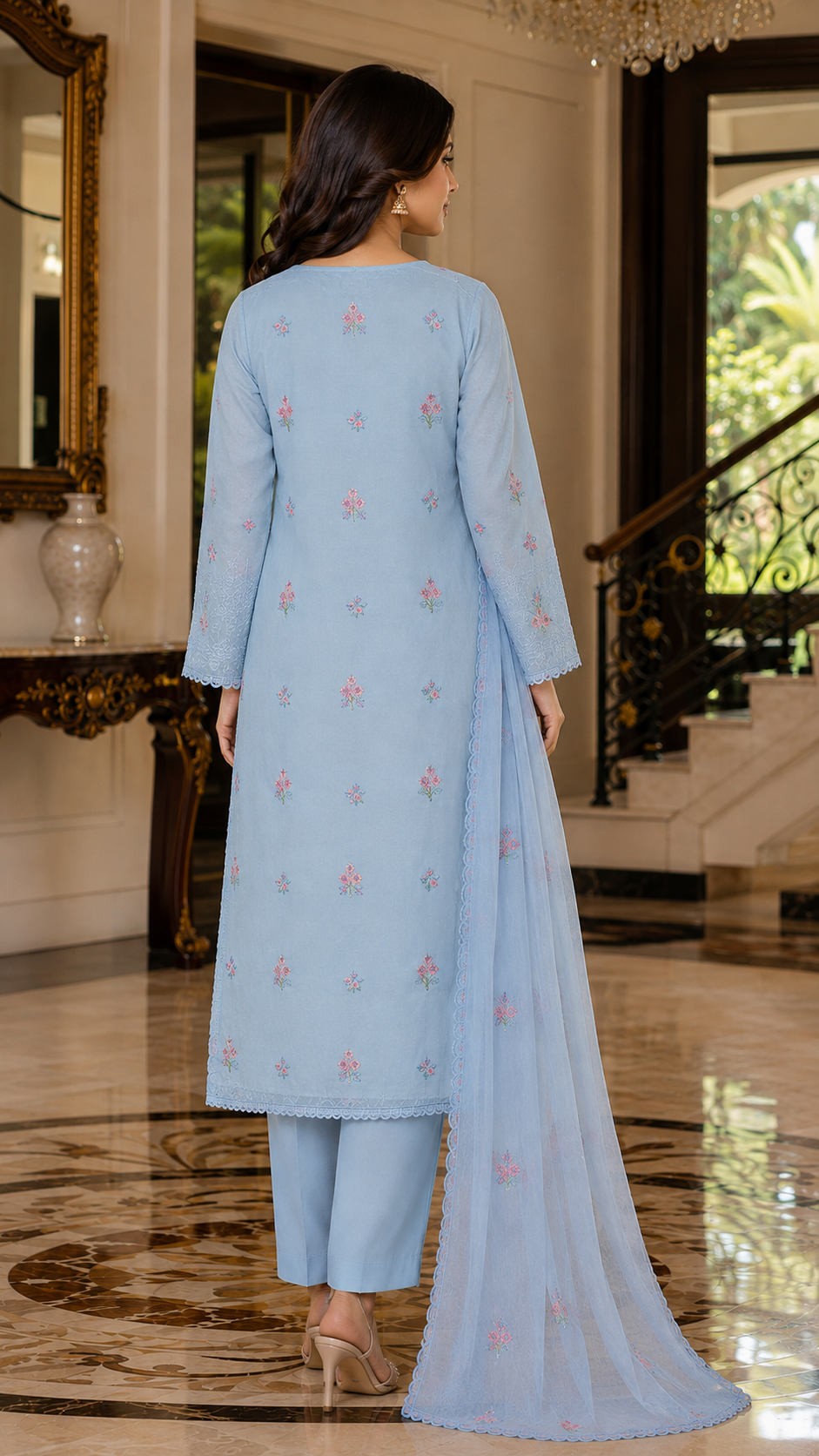 Bareeze CLOUD BLUE Embroidered Karandi Unstitched Suit