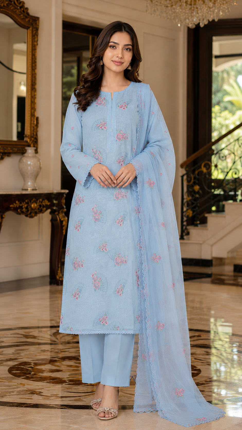 Bareeze CLOUD BLUE Embroidered Karandi Unstitched Suit