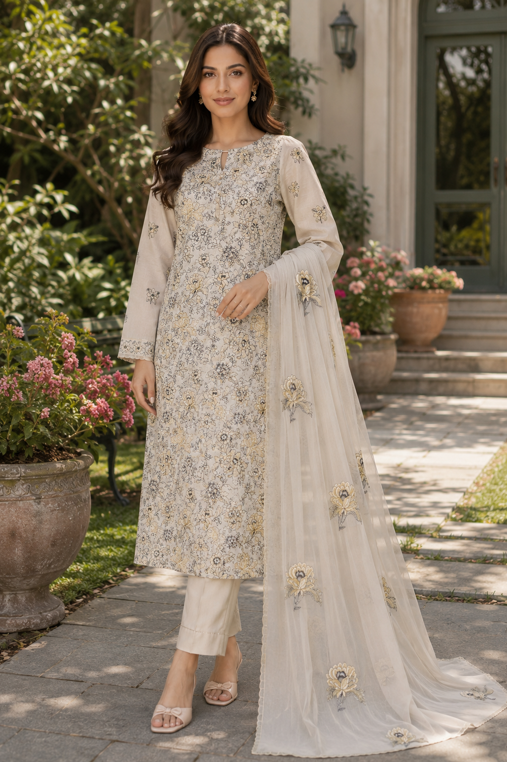 Bareeze ALMOND CREAM Embroidered Karandi Unstitched