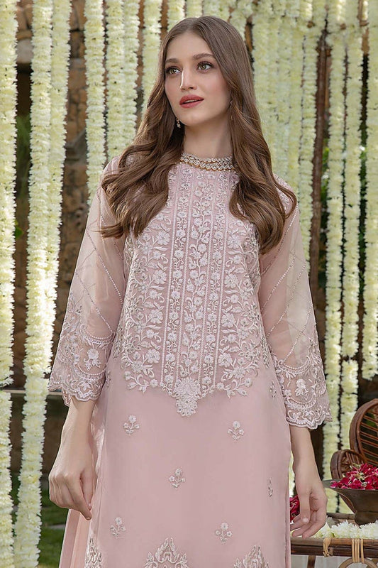 PINK ORGANZA Embroidered Suit with SATIN SILK Trouser