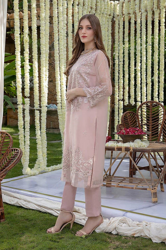 PINK ORGANZA Embroidered Suit with SATIN SILK Trouser