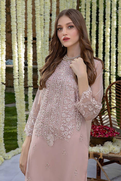 PINK ORGANZA Embroidered Suit with SATIN SILK Trouser