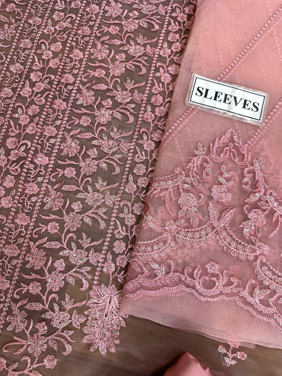 PINK ORGANZA Embroidered Suit with SATIN SILK Trouser