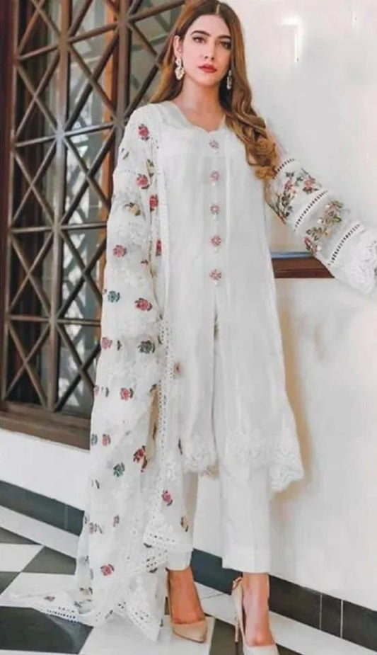 DHANAK Off white with Chiken Kari & Embroidery