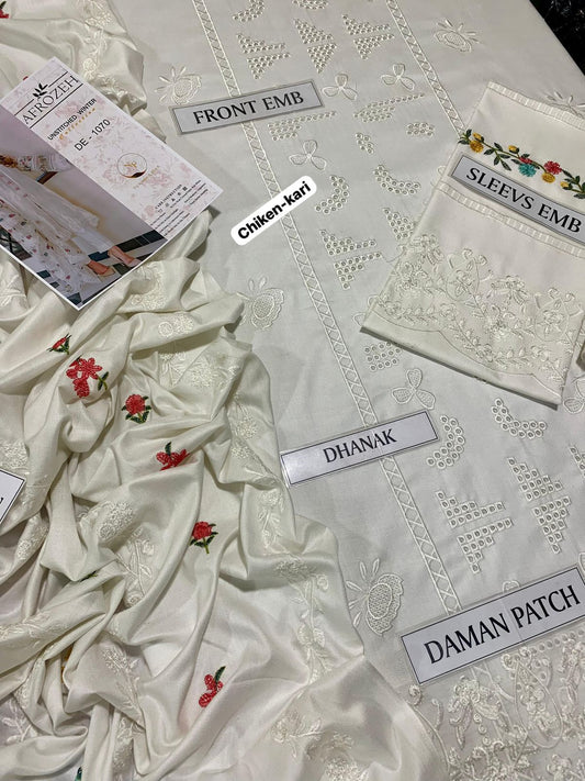 DHANAK Off white with Chiken Kari & Embroidery