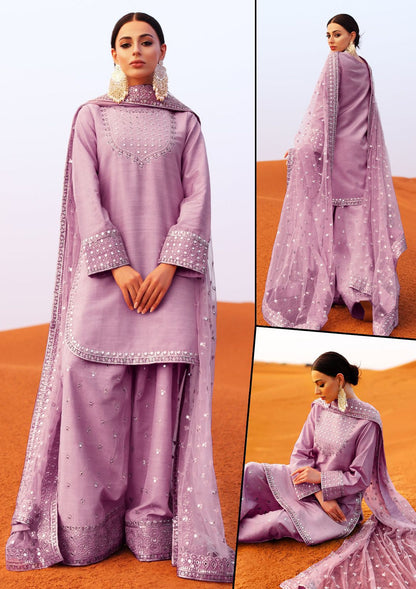 LIGHT PURPLE Shisha Silk Fabric Rajasthani design