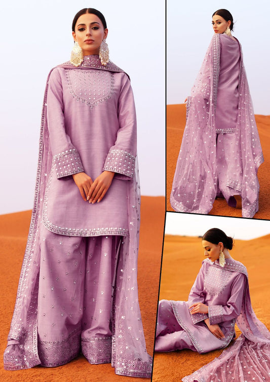 LIGHT PURPLE Shisha Silk Fabric Rajasthani design