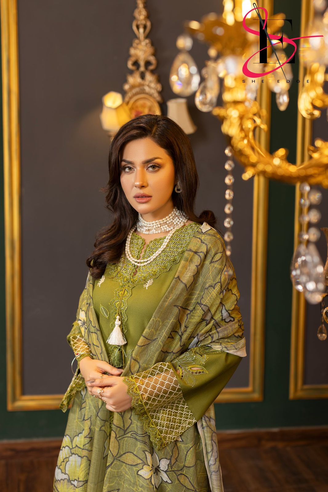 SUMMER LAWN OLIVE EMB Unstitched