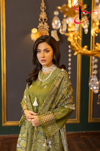 SUMMER LAWN OLIVE EMB Unstitched