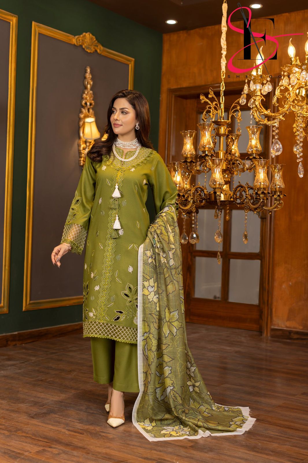 SUMMER LAWN OLIVE EMB Unstitched