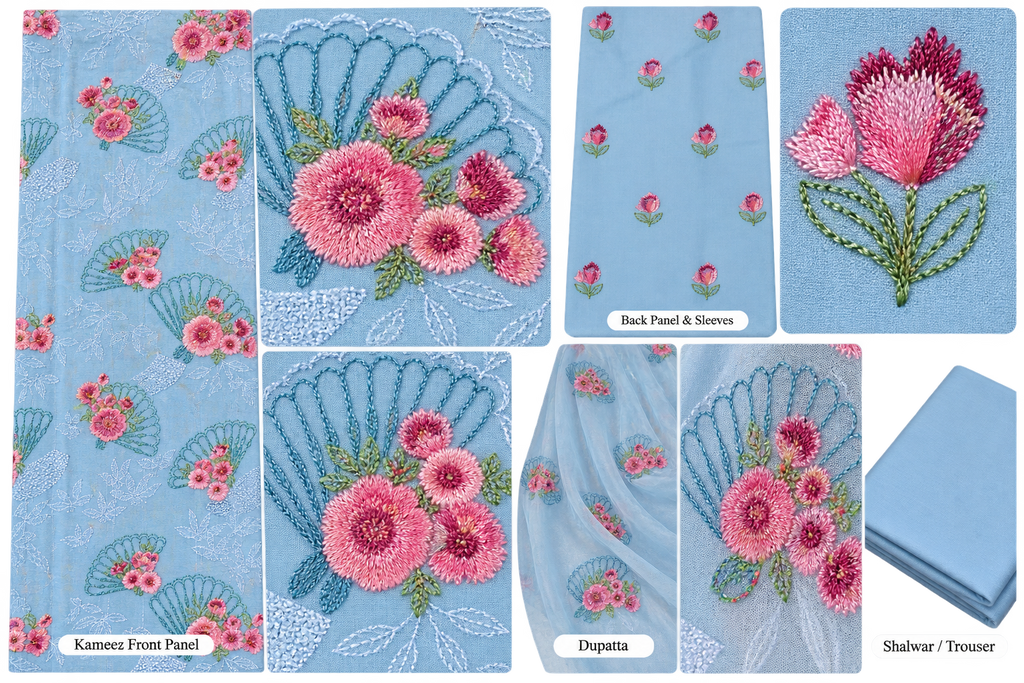 Bareeze CLOUD BLUE Embroidered Karandi Unstitched Suit