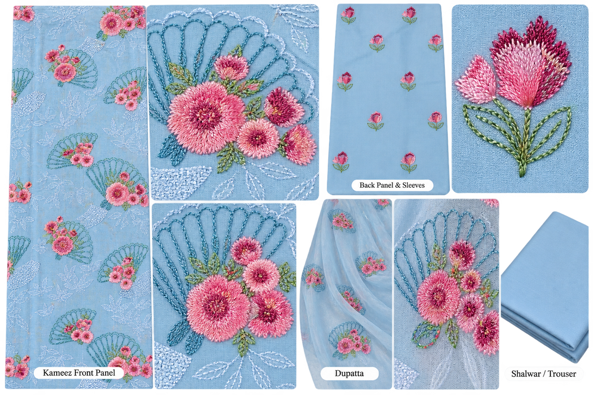 Bareeze CLOUD BLUE Embroidered Karandi Unstitched Suit