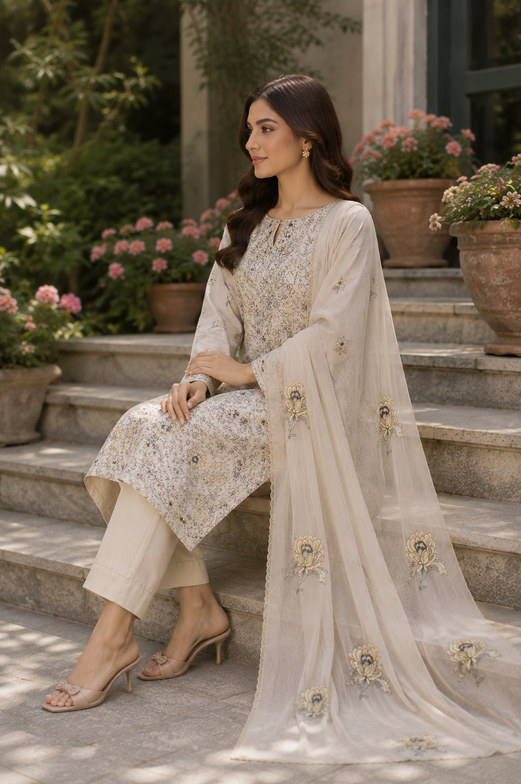 Bareeze ALMOND CREAM Embroidered Karandi Unstitched