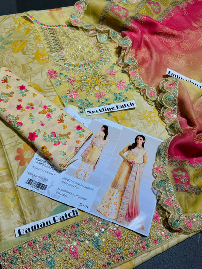 FARASHA DIGITAL PRINTED LAWN with PATCHES 3p unstitched