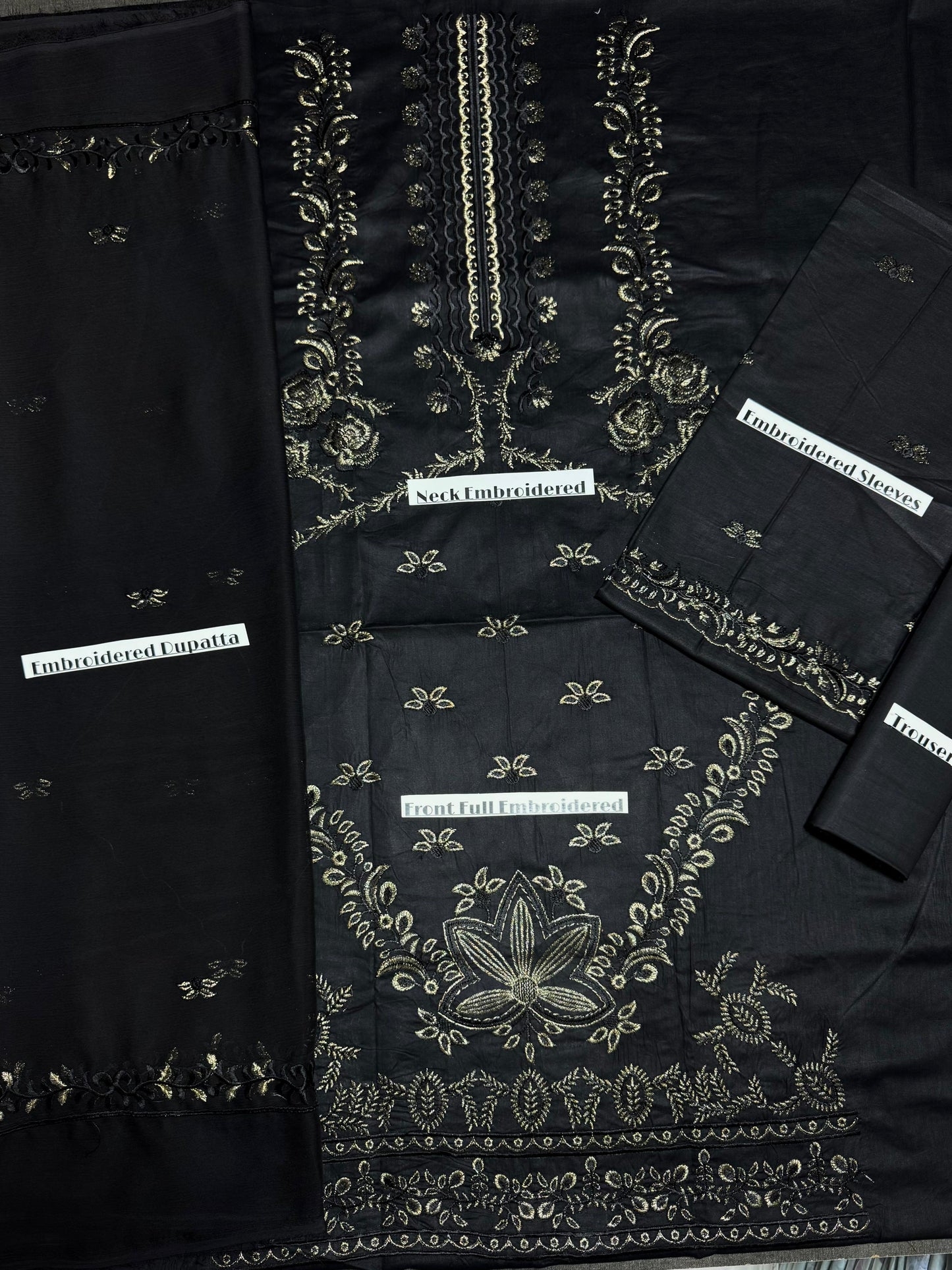 DANANEER LAWN BLACK & BLUE unstitched 3p suit