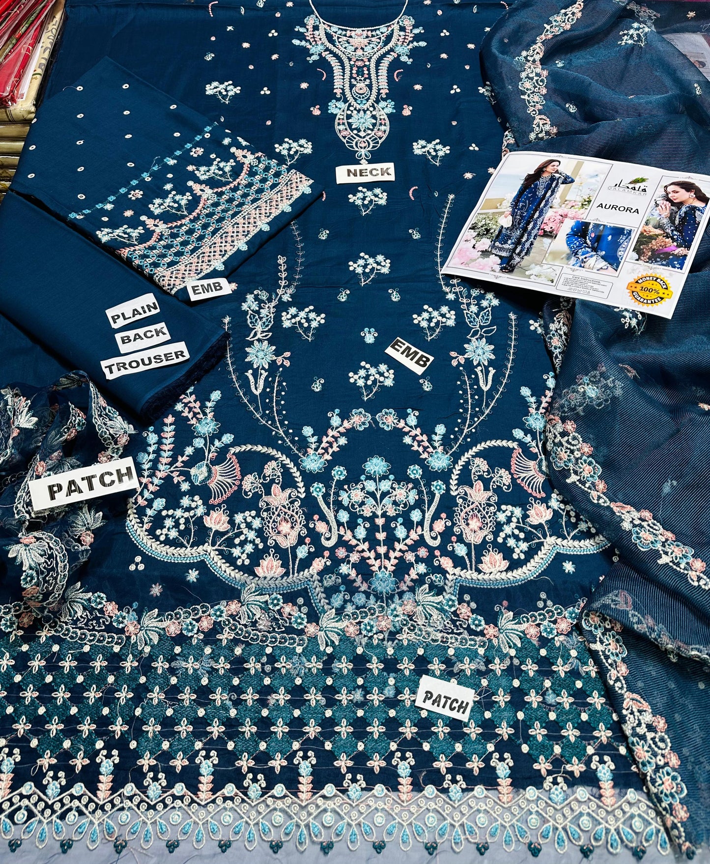 BLUE LAWN Unstitched suit QALAMKAR Replica (summer)