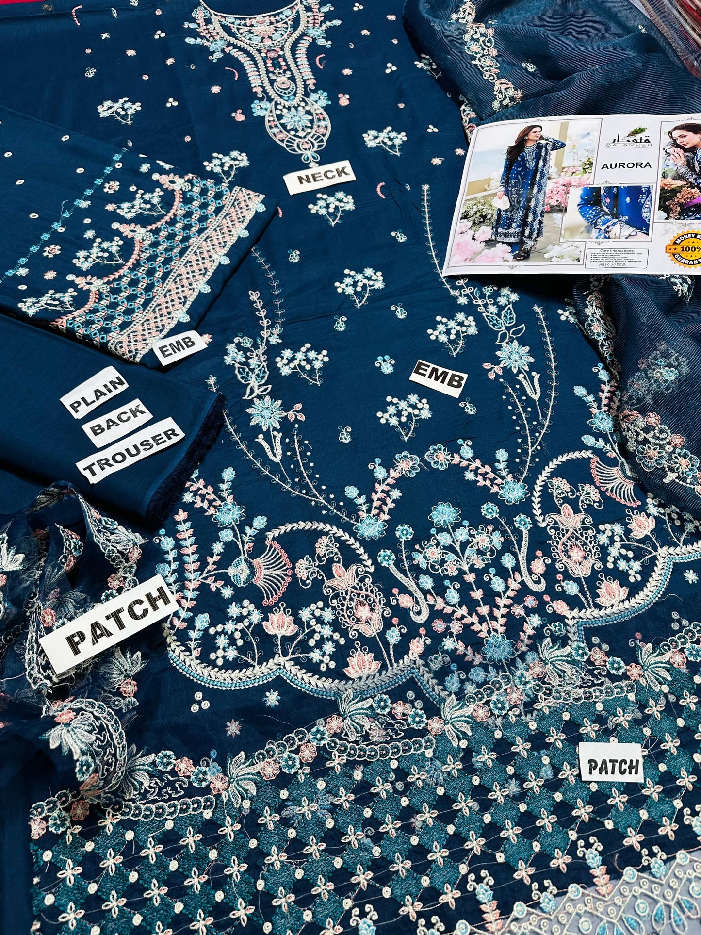 BLUE LAWN Unstitched suit QALAMKAR Replica (summer)