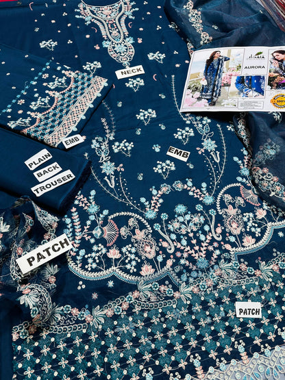 BLUE LAWN Unstitched suit QALAMKAR Replica (summer)