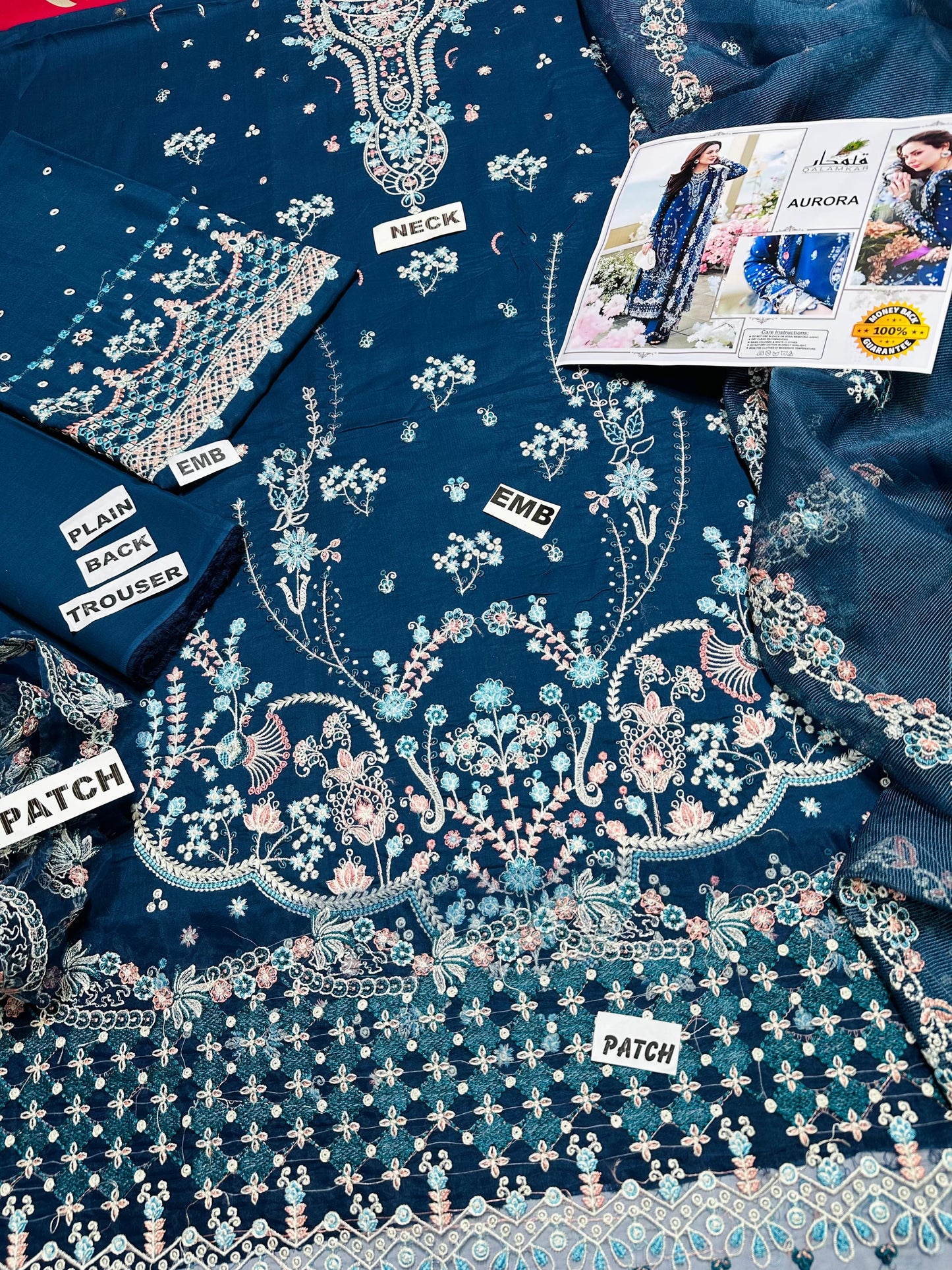 BLUE LAWN Unstitched suit QALAMKAR Replica (summer)