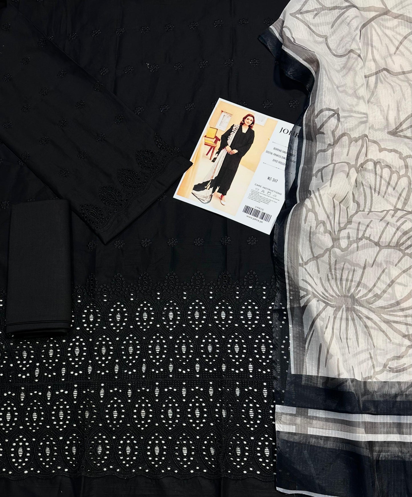 JOHRA LAWN BLACK Embroidered - Unstitched 3p suit