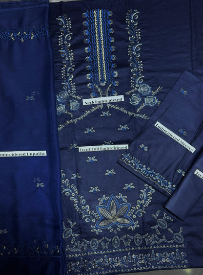 DANANEER LAWN BLACK & BLUE unstitched 3p suit