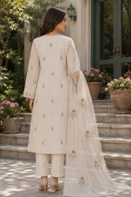 Bareeze ALMOND CREAM Embroidered Karandi Unstitched
