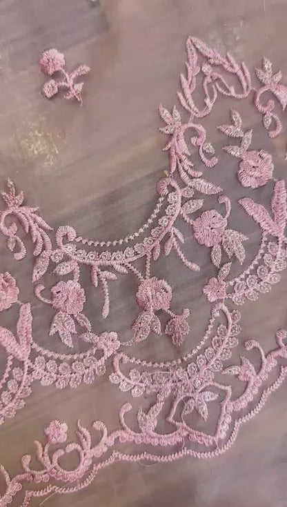 PINK ORGANZA Embroidered Suit with SATIN SILK Trouser