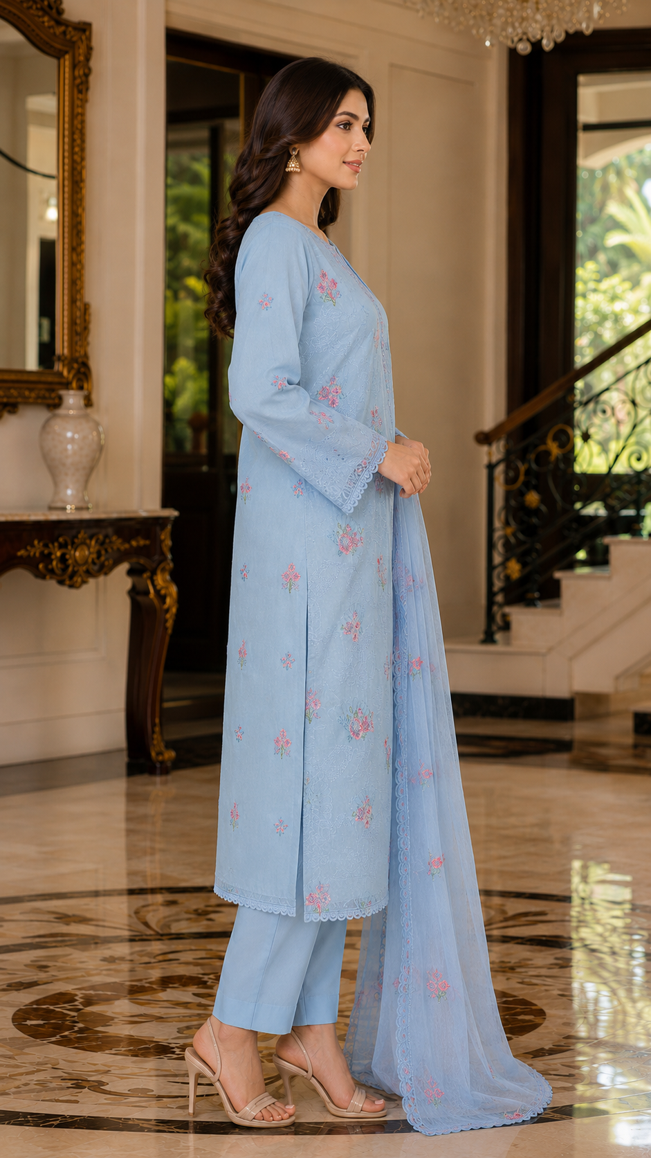 Bareeze CLOUD BLUE Embroidered Karandi Unstitched Suit